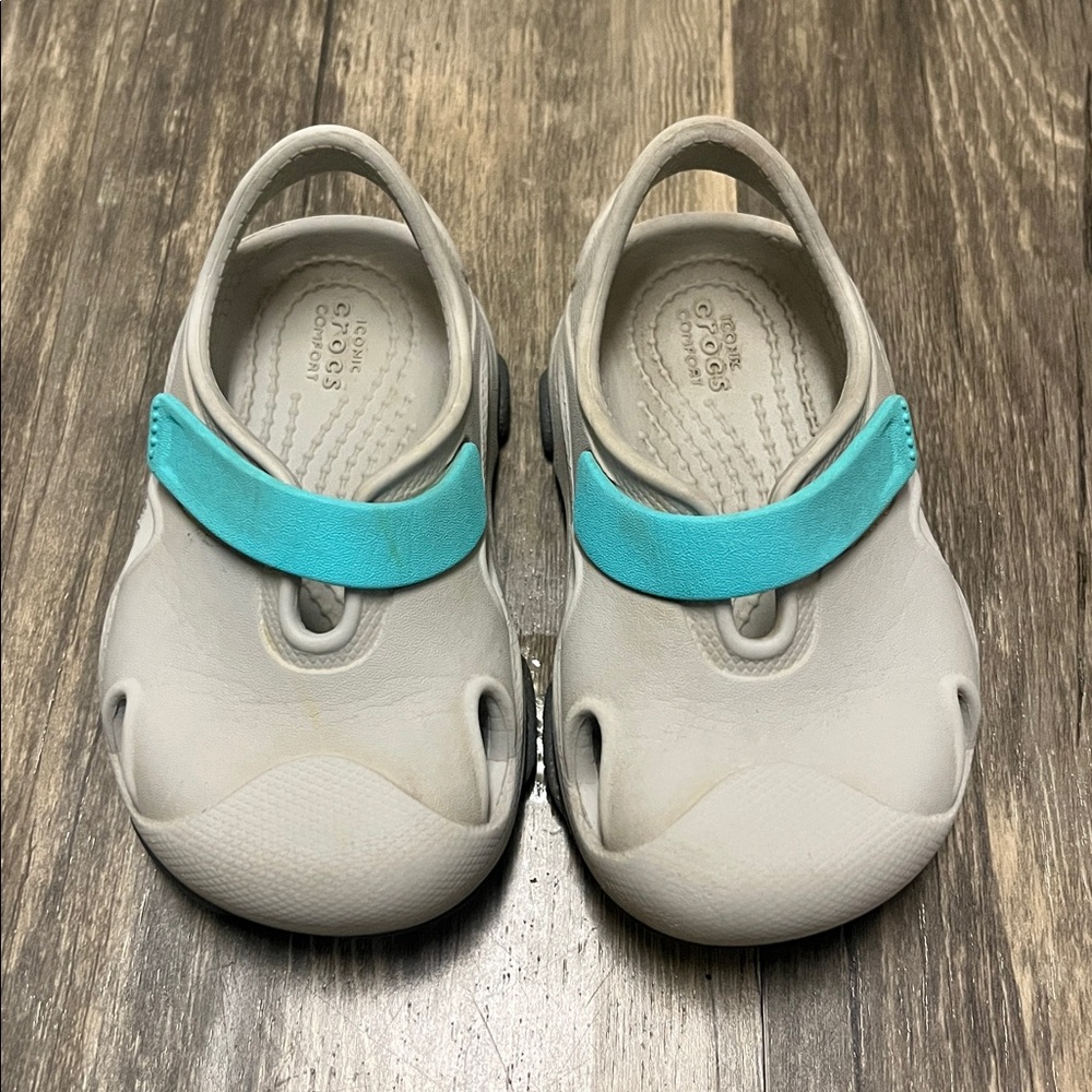 Crocs All Terrain Fisherman Shoes Toddler size  6C Atmosphere Gray & Blue Strap
